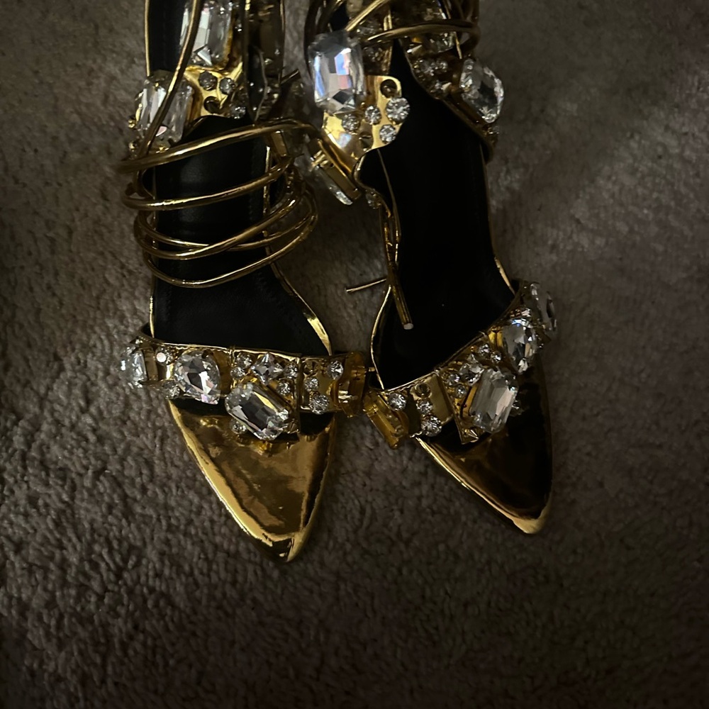 Dazzling Gold Heels with Gem Accents